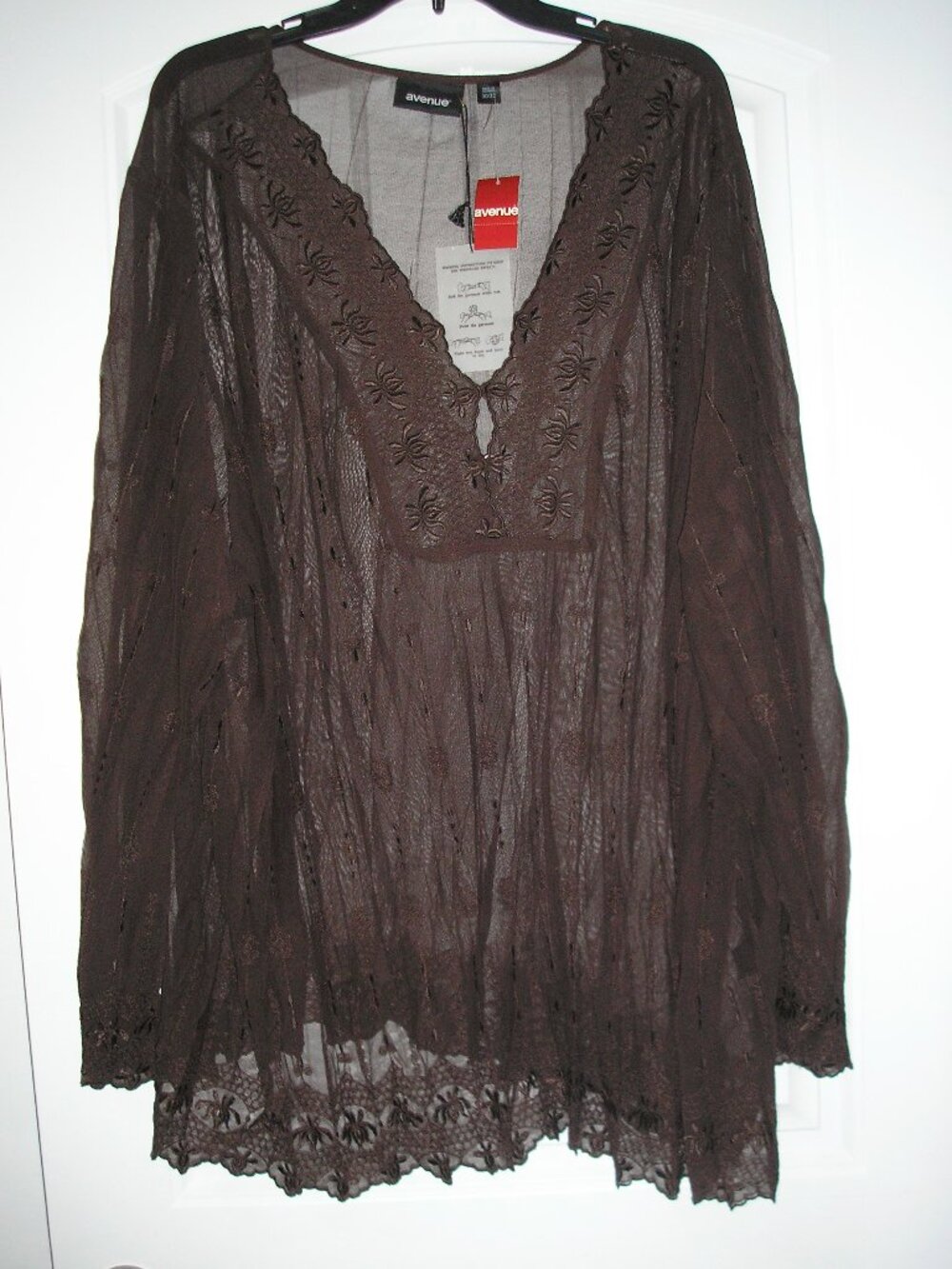 Avenue Sheer Brown Long Sleeve Top, Size 30/32 NEW NWT